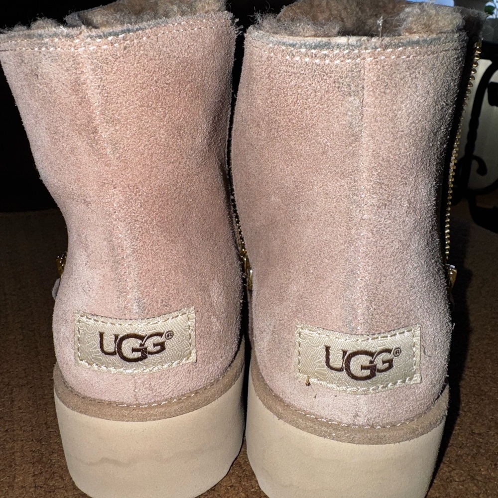 UGG Shala Fawn Suede Sheepskin Wedge Zipper Boots